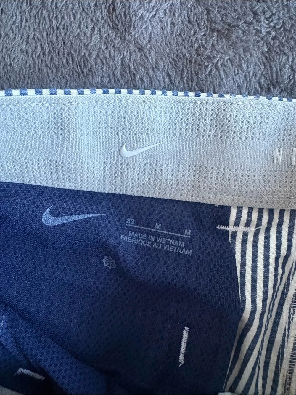 Nike Men's Blue & White Striped Flat Front Shorts